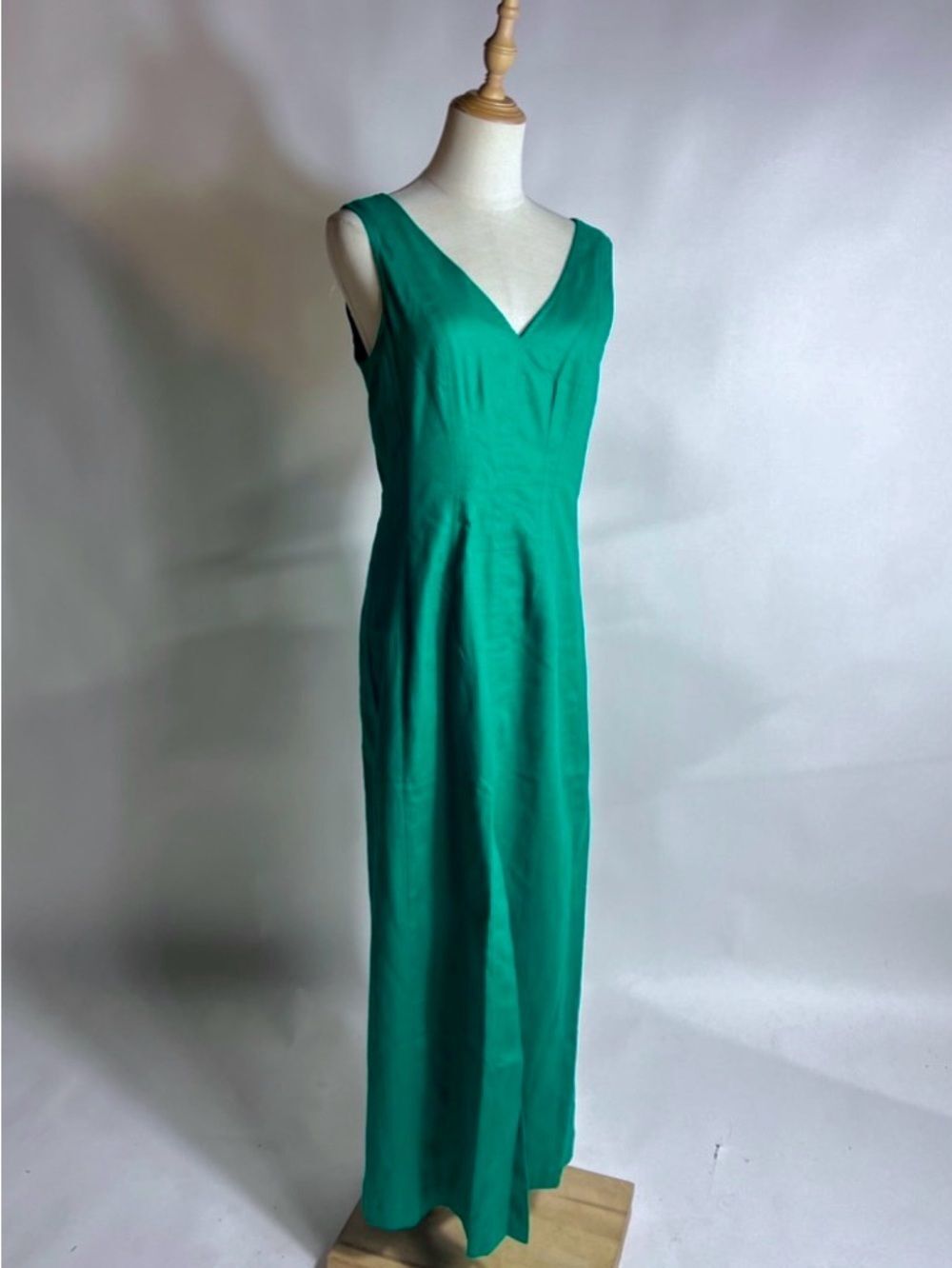 Banana Republic Linen Seam Bodice Ultramarine Emerald V-Neck Sleeveless Dress 2